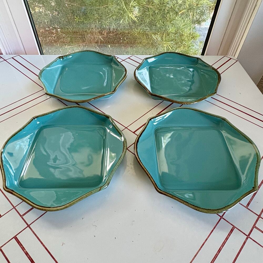Southern Living at Home Teal Square Plates Set of 4 Brazil